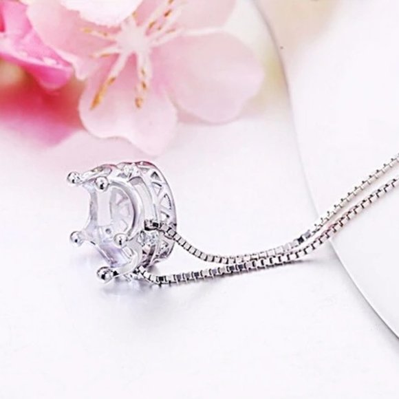 NEW 925 Sterling Silver Diamond Crown Necklace K - Picture 6 of 7